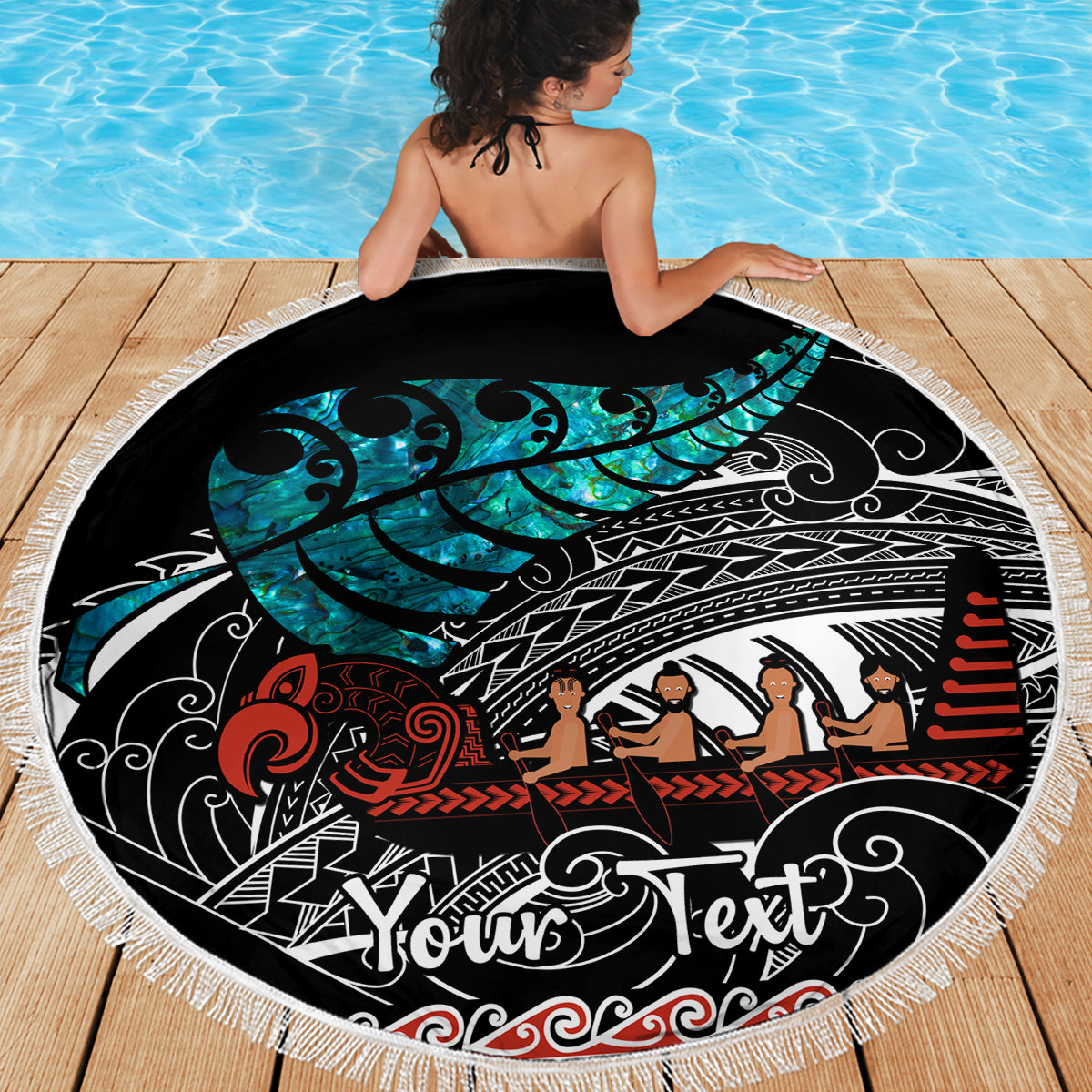 Personalised New Zealand Waka Beach Blanket Aotearoa Maori Silver Fern Pattern LT14 - Polynesian Pride