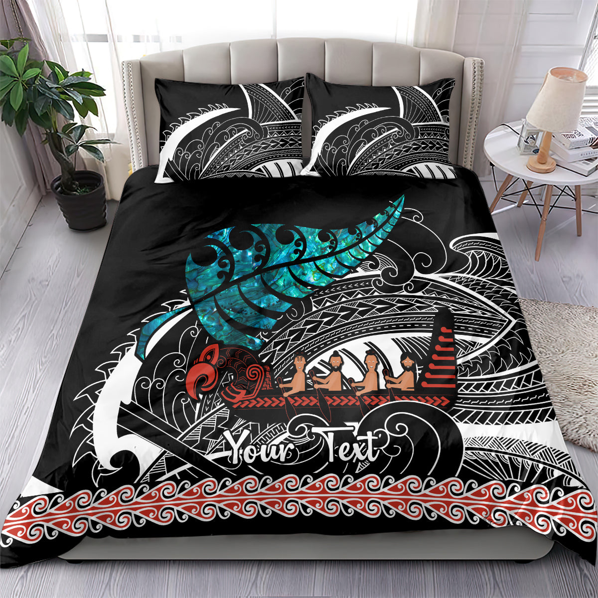 Personalised New Zealand Waka Bedding Set Aotearoa Maori Silver Fern Pattern LT14 - Polynesian Pride