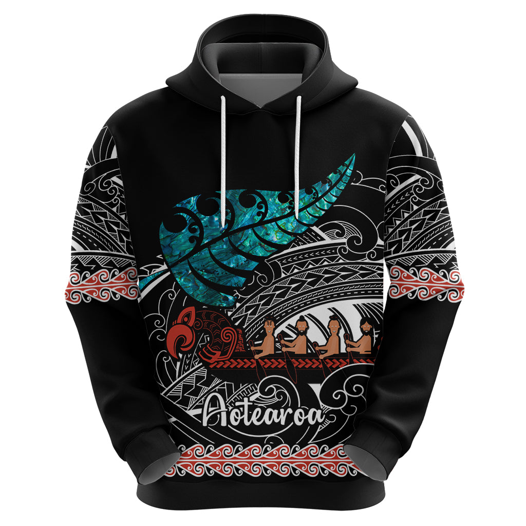 Personalised New Zealand Waka Hoodie Aotearoa Maori Silver Fern Pattern LT14 - Polynesian Pride