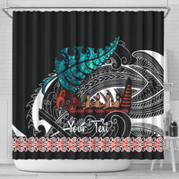 Personalised New Zealand Waka Shower Curtain Aotearoa Maori Silver Fern Pattern LT14 - Polynesian Pride