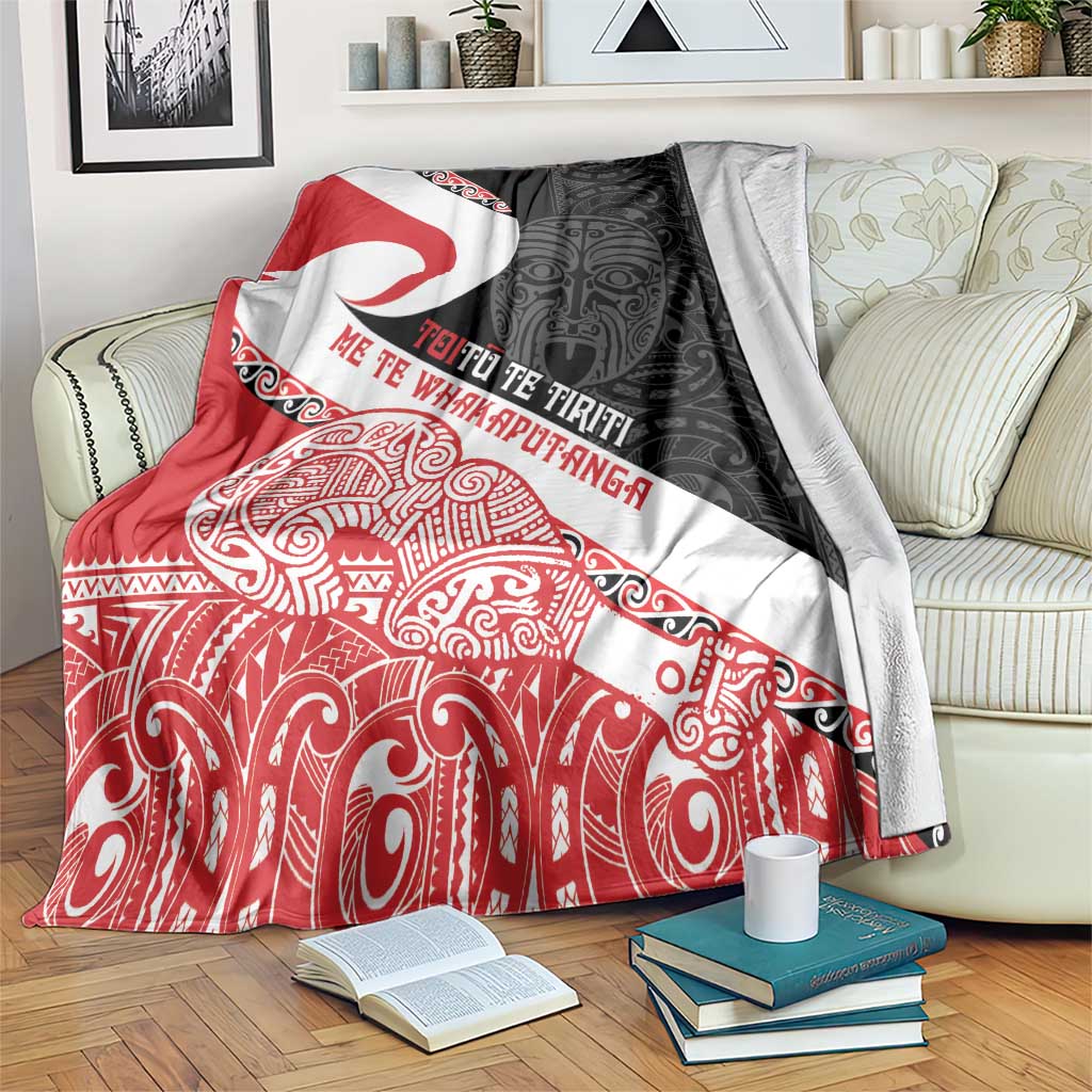 Toitu Te Tiriti Me Te Whakaputanga Blanket Maori Wahaika With Haka Face