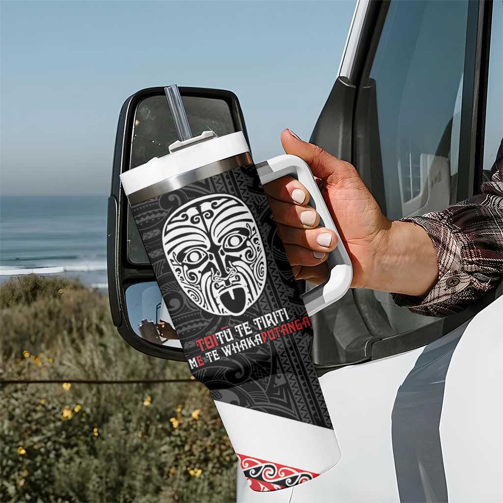 Toitu Te Tiriti Me Te Whakaputanga Tumbler With Handle Maori Wahaika With Haka Face