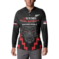 Personalised Toitu Te Tiriti Mana Maori Motuhake Button Sweatshirt Aotearoa Haka Face Mix Poutama Art LT14 - Polynesian Pride