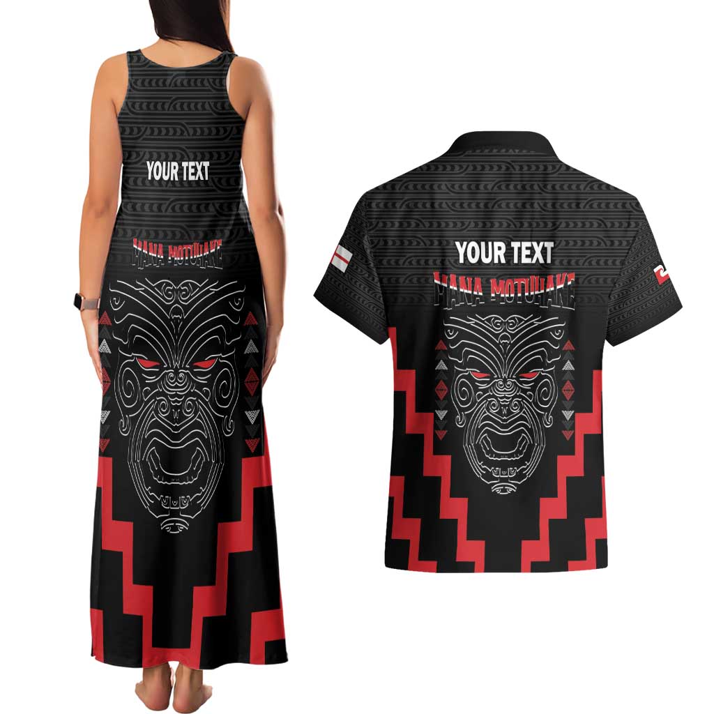Personalised Toitu Te Tiriti Mana Maori Motuhake Couples Matching Tank Maxi Dress and Hawaiian Shirt Aotearoa Haka Face Mix Poutama Art