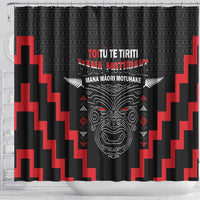 Personalised Toitu Te Tiriti Mana Maori Motuhake Shower Curtain Aotearoa Haka Face Mix Poutama Art