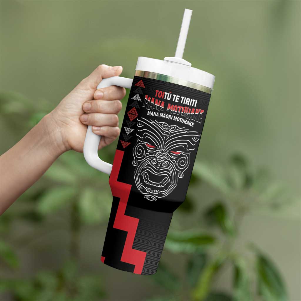 Toitu Te Tiriti Mana Maori Motuhake Tumbler With Handle Aotearoa Haka Face Mix Poutama Art