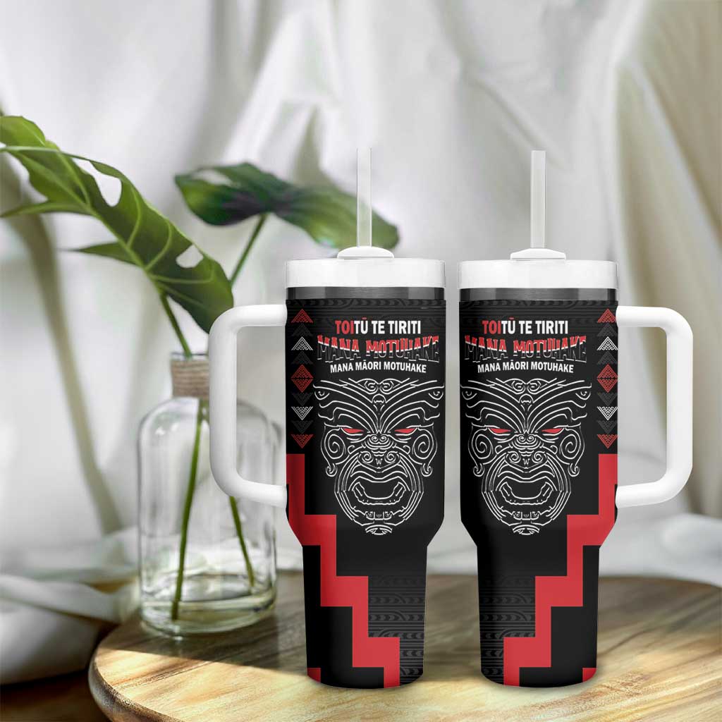 Toitu Te Tiriti Mana Maori Motuhake Tumbler With Handle Aotearoa Haka Face Mix Poutama Art