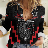 Personalised Toitu Te Tiriti Mana Maori Motuhake Women Casual Shirt Aotearoa Haka Face Mix Poutama Art