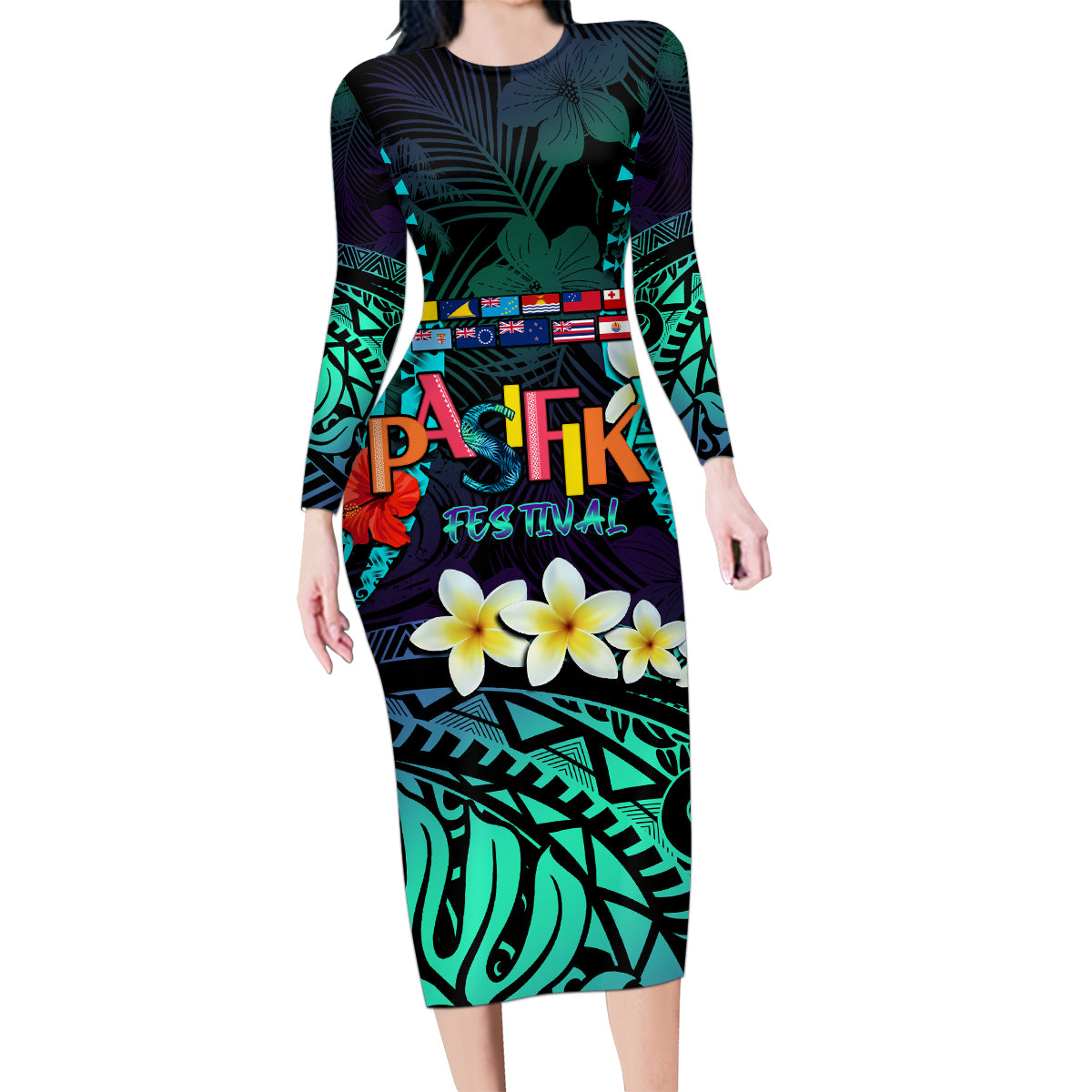 Personalised Pasifika Festival Auckland Family Matching Long Sleeve Bodycon Dress and Hawaiian Shirt 2024 Pacific Islands Polynesian Pattern LT14 Mom's Dress Purple - Polynesian Pride