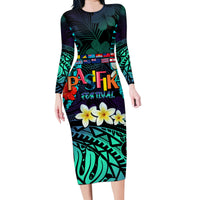 Personalised Pasifika Festival Auckland Family Matching Long Sleeve Bodycon Dress and Hawaiian Shirt 2024 Pacific Islands Polynesian Pattern LT14 Mom's Dress Purple - Polynesian Pride