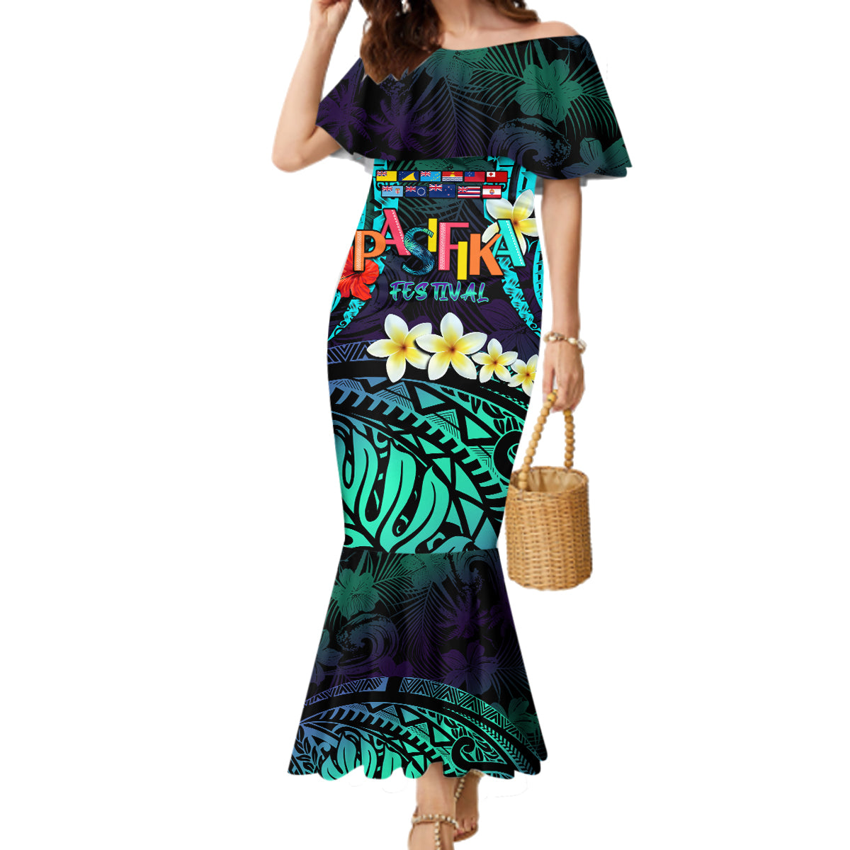 Personalised Pasifika Festival Auckland Family Matching Mermaid Dress and Hawaiian Shirt 2024 Pacific Islands Polynesian Pattern LT14 Mom's Dress Purple - Polynesian Pride