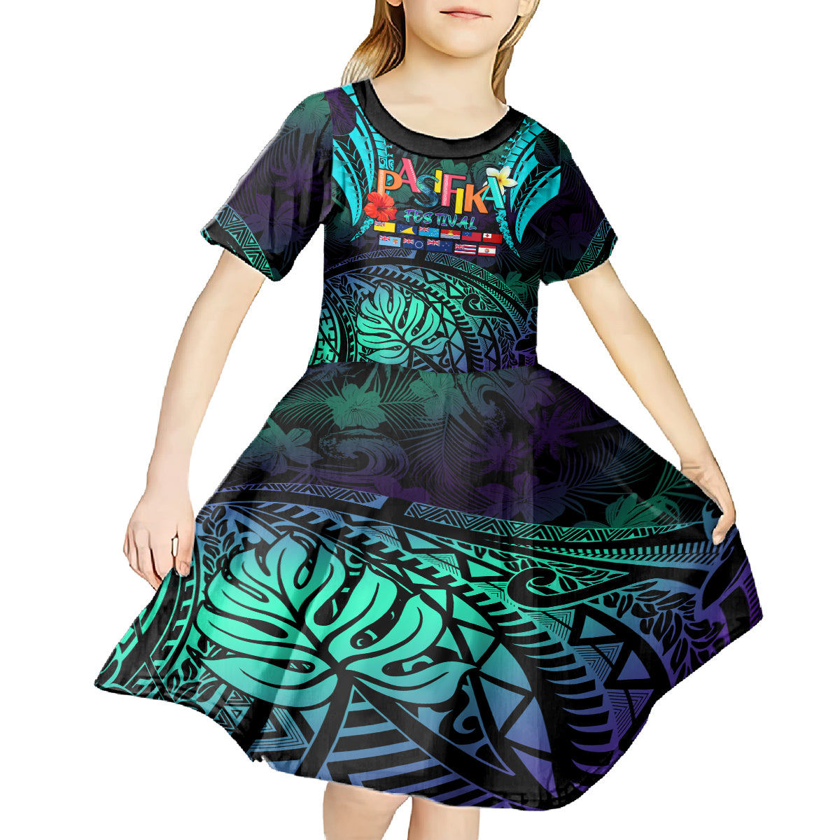 Personalised Pasifika Festival Auckland Kid Short Sleeve Dress 2024 Pacific Islands Polynesian Pattern LT14 - Polynesian Pride