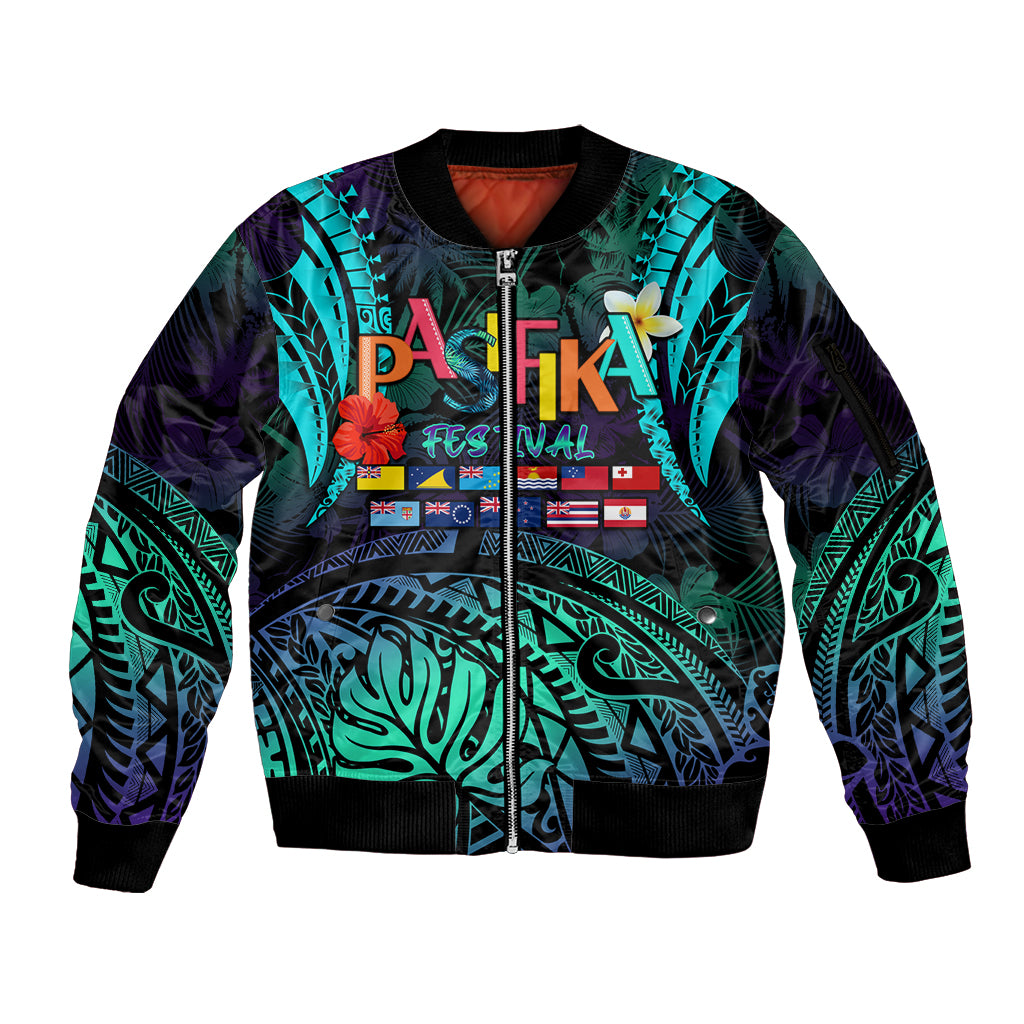 Personalised Pasifika Festival Auckland Sleeve Zip Bomber Jacket 2024 Pacific Islands Polynesian Pattern LT14 Unisex Purple - Polynesian Pride