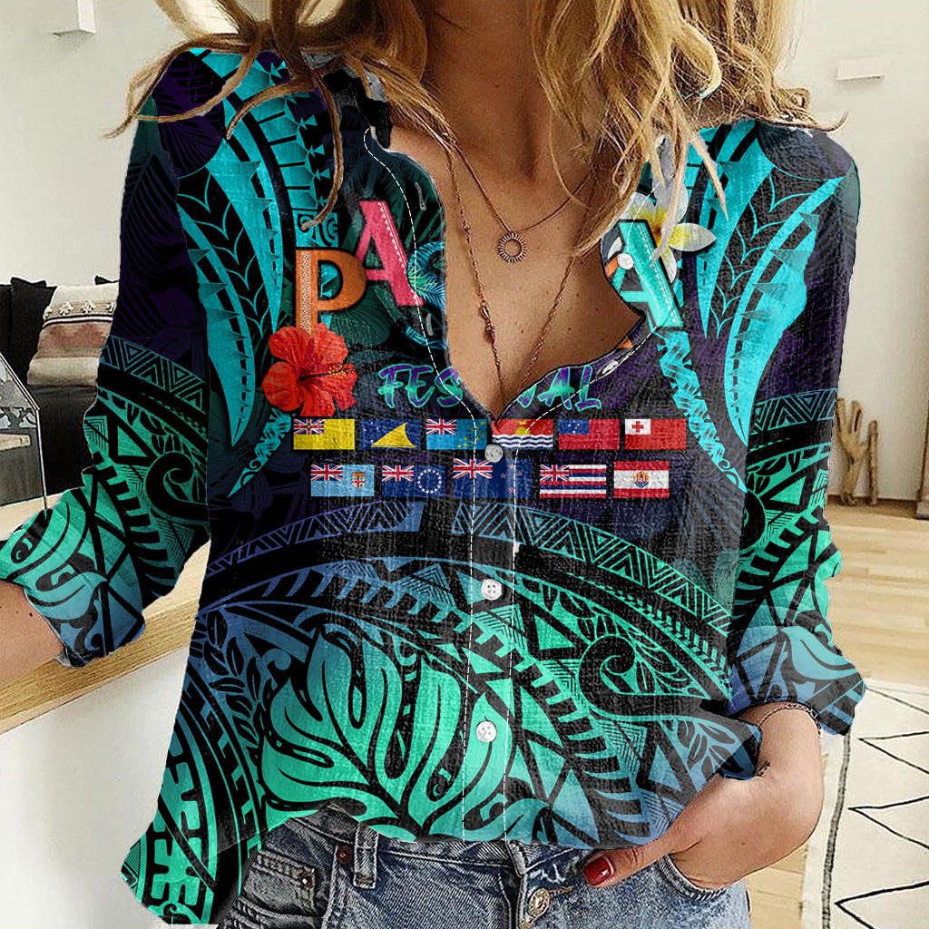Personalised Pasifika Festival Auckland Women Casual Shirt 2024 Pacific Islands Polynesian Pattern LT14 Female Purple - Polynesian Pride