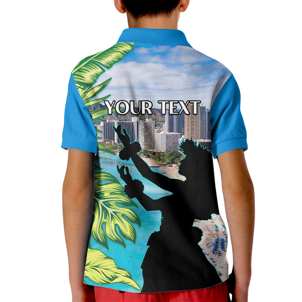Personalised Honolulu Aloha Hawaii Kid Polo Shirt Tropical Leaves With Hula Girl LT14 - Polynesian Pride