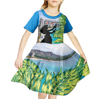 Personalised Honolulu Aloha Hawaii Kid Short Sleeve Dress Tropical Leaves With Hula Girl LT14 - Polynesian Pride