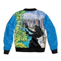 Personalised Honolulu Aloha Hawaii Sleeve Zip Bomber Jacket Tropical Leaves With Hula Girl LT14 - Polynesian Pride