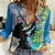 Personalised Honolulu Aloha Hawaii Women Casual Shirt Tropical Leaves With Hula Girl LT14 Female Blue - Polynesian Pride