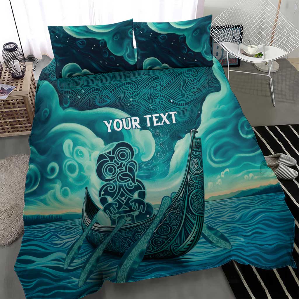 Personalised New Zealand Waitangi Day Bedding Set Hei Tiki With Maori Waka - Whakarare Pattern