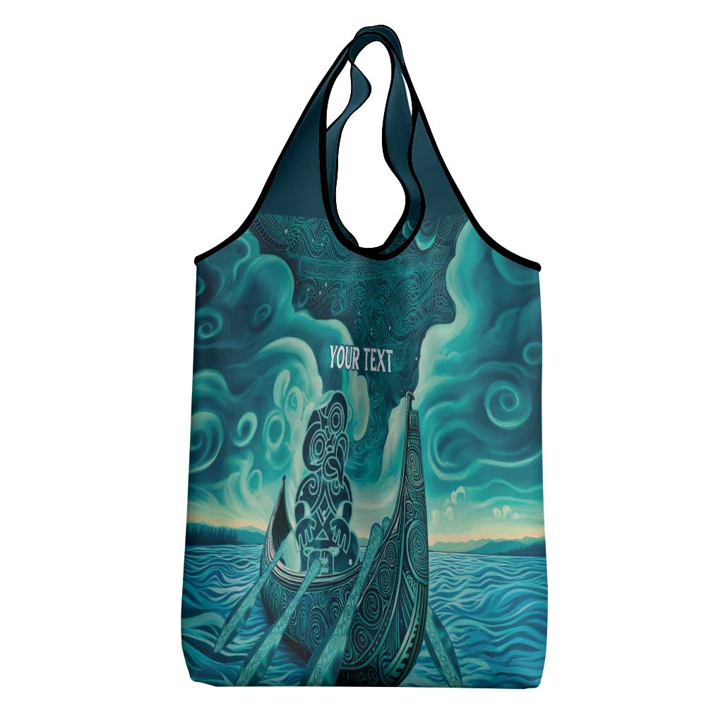 Personalised New Zealand Waitangi Day Grocery Bag Hei Tiki With Maori Waka - Whakarare Pattern