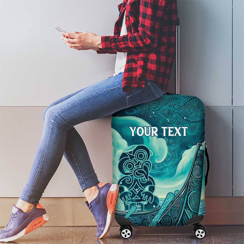 Personalised New Zealand Waitangi Day Luggage Cover Hei Tiki With Maori Waka - Whakarare Pattern