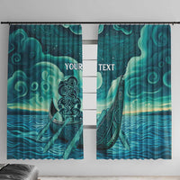 Personalised New Zealand Waitangi Day Window Curtain Hei Tiki With Maori Waka - Whakarare Pattern