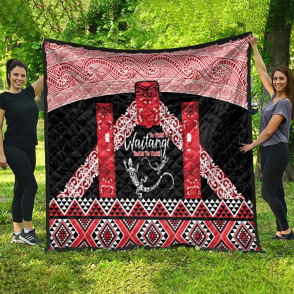 Toitu Te Tiriti O Waitangi Quilt Maori Wharenui With Taniko Motifs