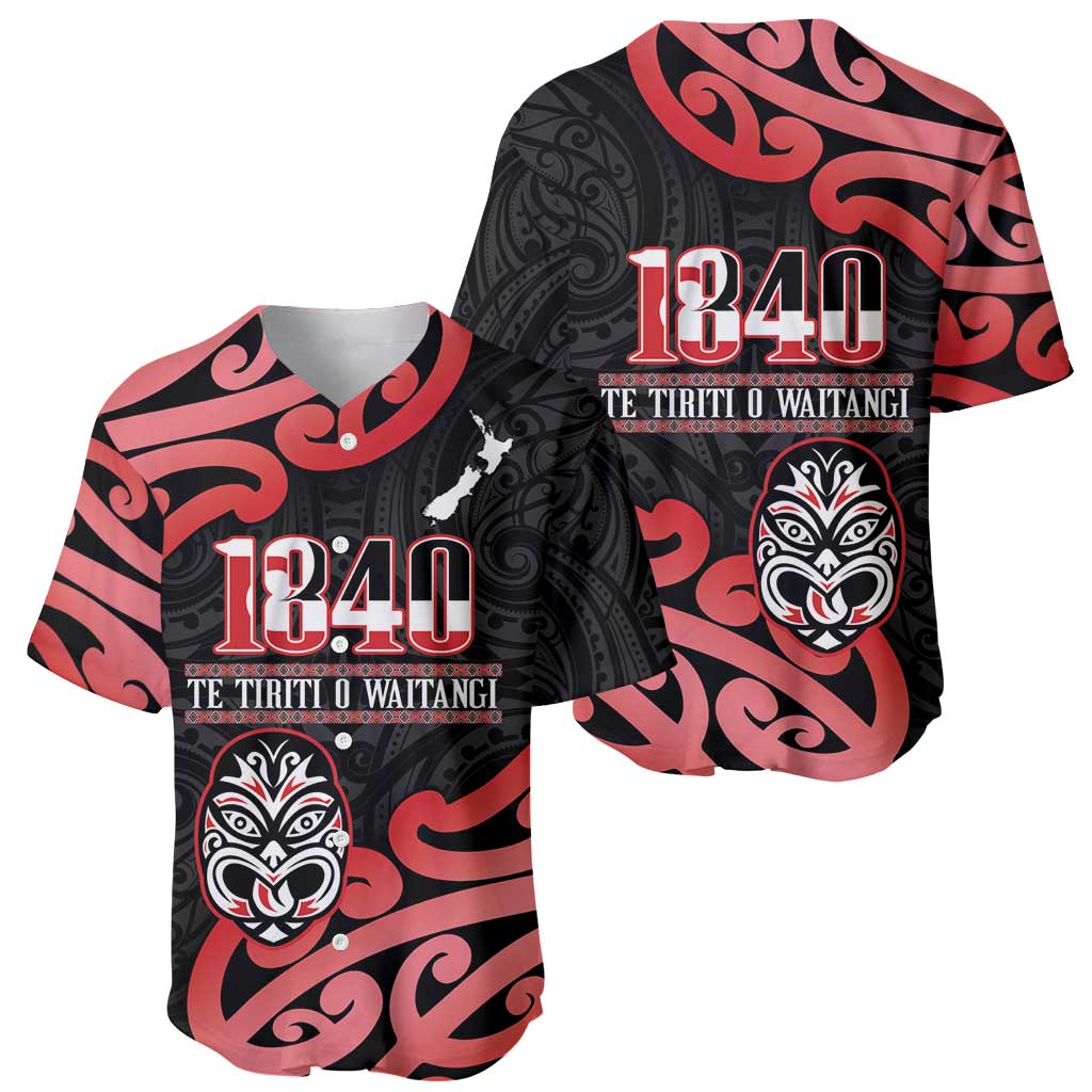 New Zealand 1840 Waitangi Day Baseball Jersey Aotearoa Haka Mask - Red Version LT14 - Polynesian Pride