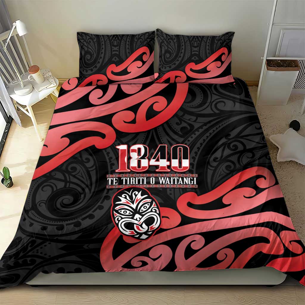 New Zealand 1840 Waitangi Day Bedding Set Aotearoa Haka Mask - Red Version