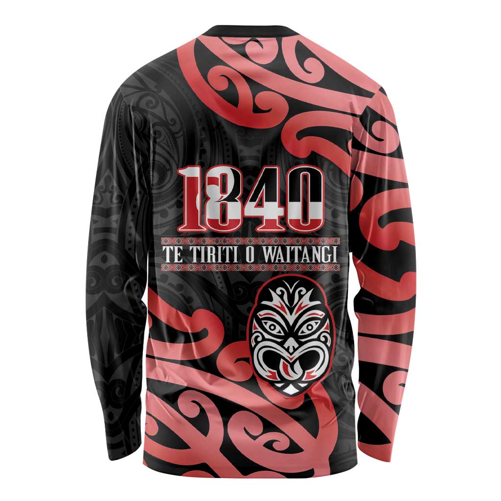 New Zealand 1840 Waitangi Day Long Sleeve Shirt Aotearoa Haka Mask - Red Version