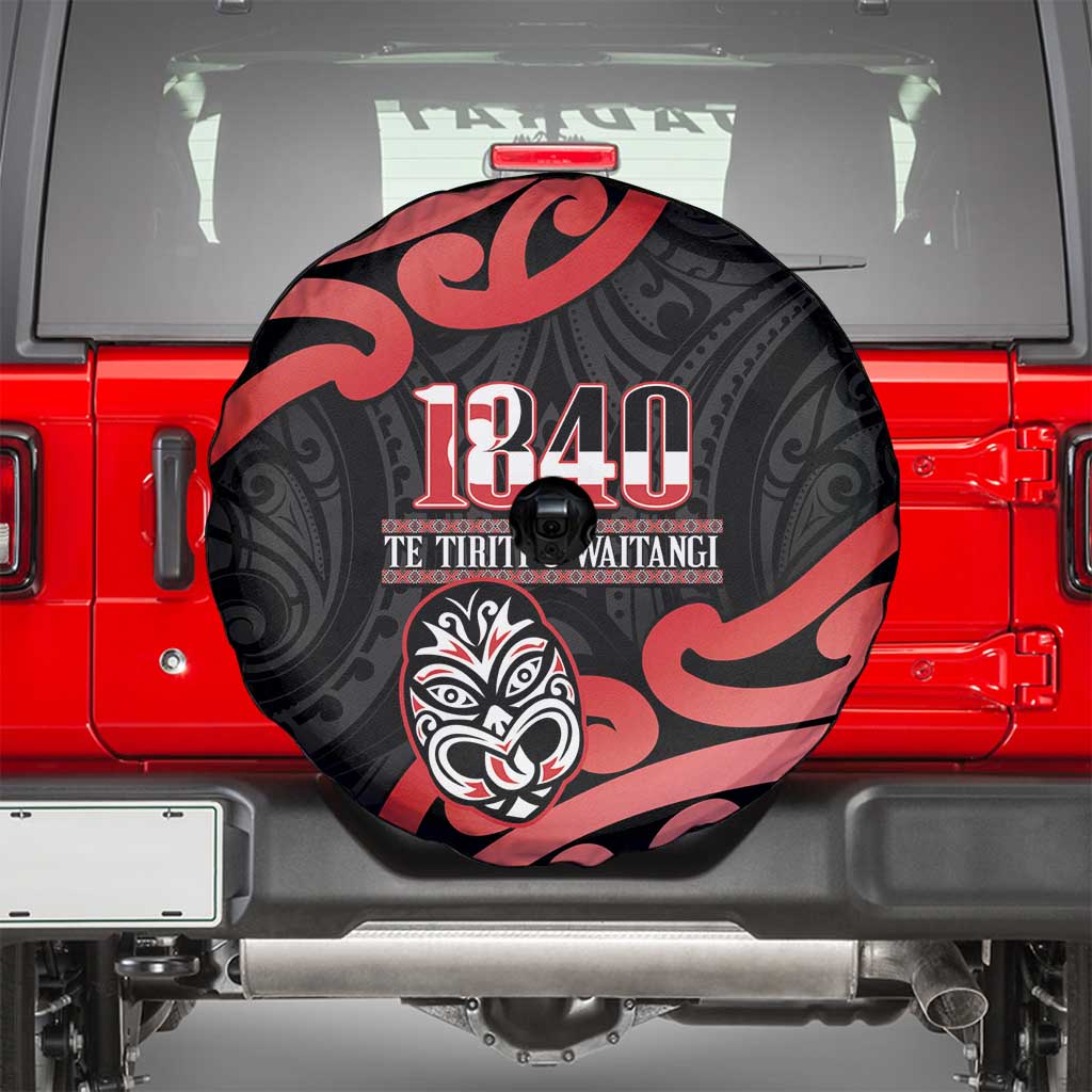 New Zealand 1840 Waitangi Day Spare Tire Cover Aotearoa Haka Mask - Red Version LT14 - Polynesian Pride