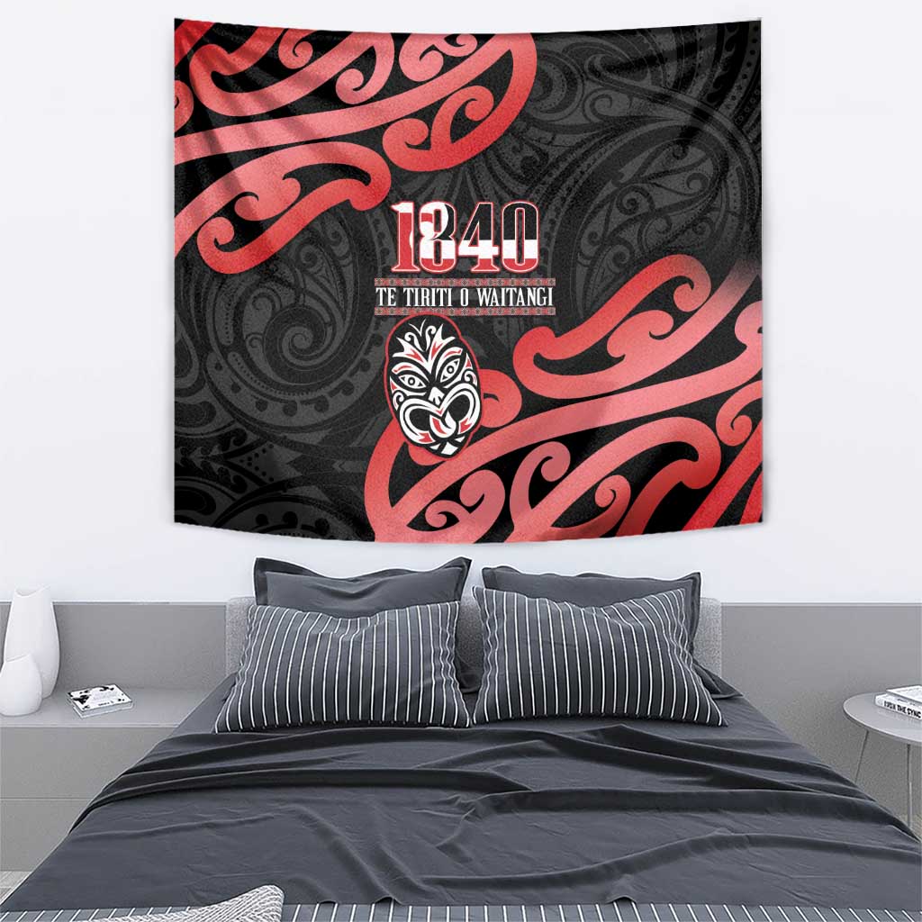 New Zealand 1840 Waitangi Day Tapestry Aotearoa Haka Mask - Red Version LT14 - Polynesian Pride