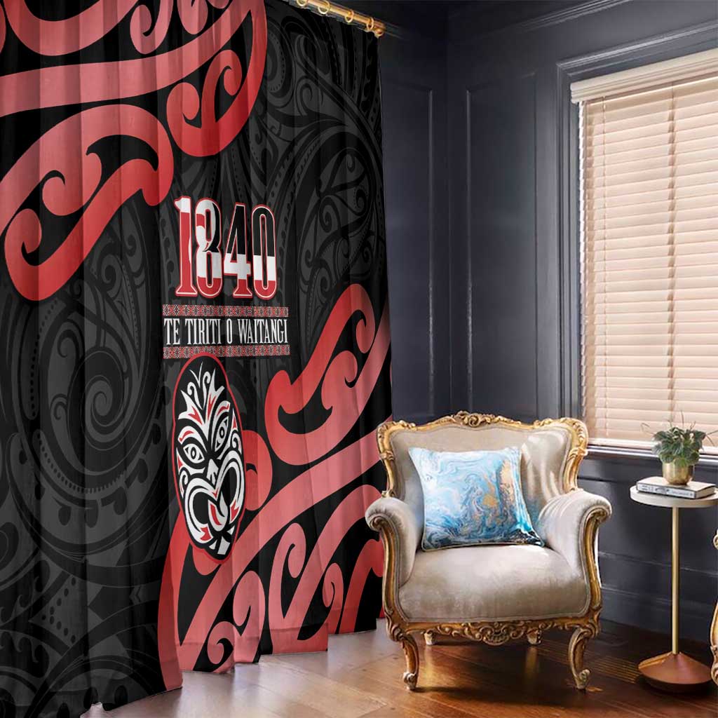 New Zealand 1840 Waitangi Day Window Curtain Aotearoa Haka Mask - Red Version