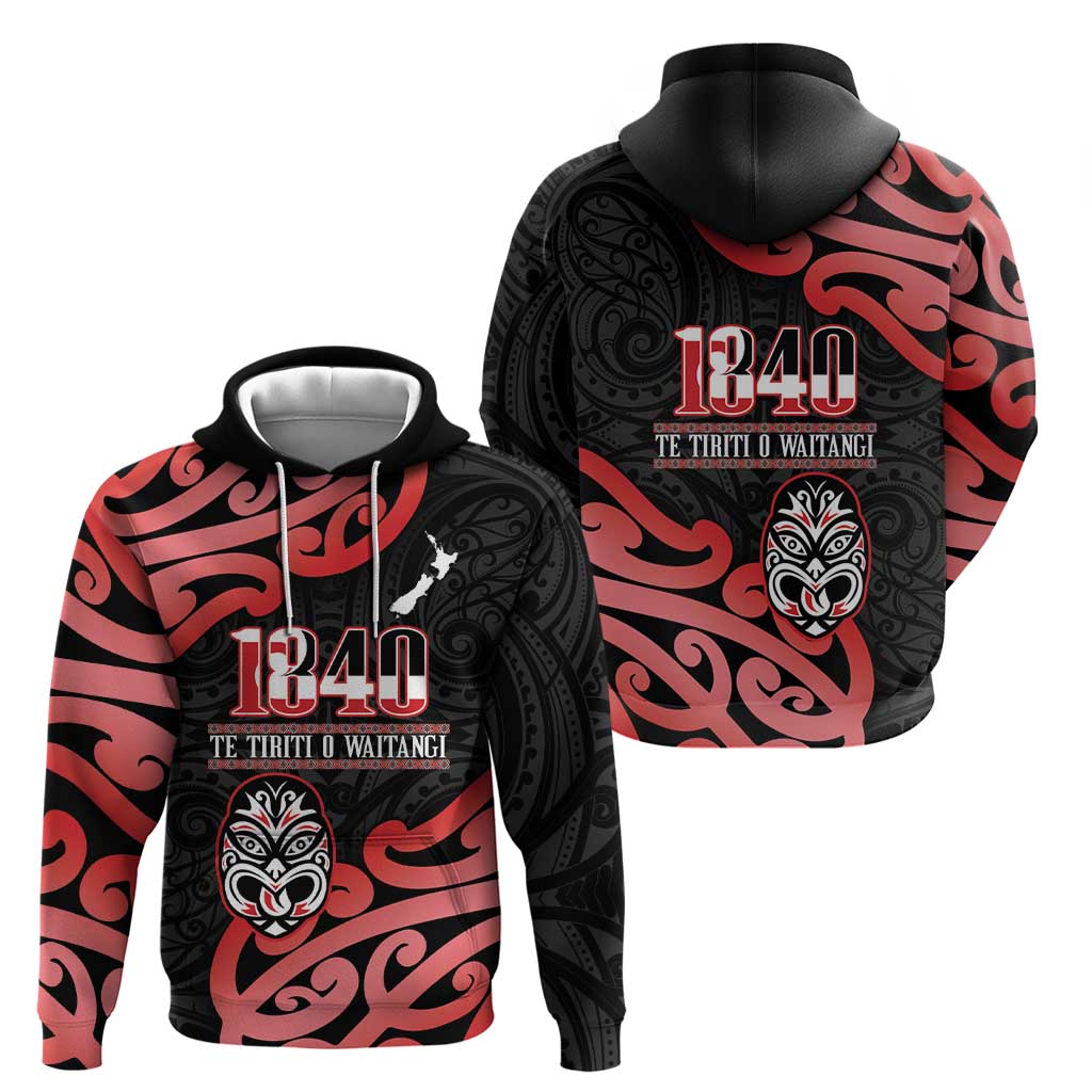 New Zealand 1840 Waitangi Day Zip Hoodie Aotearoa Haka Mask - Red Version