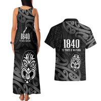 New Zealand 1840 Waitangi Day Couples Matching Tank Maxi Dress and Hawaiian Shirt Aotearoa Haka Mask - Black Version