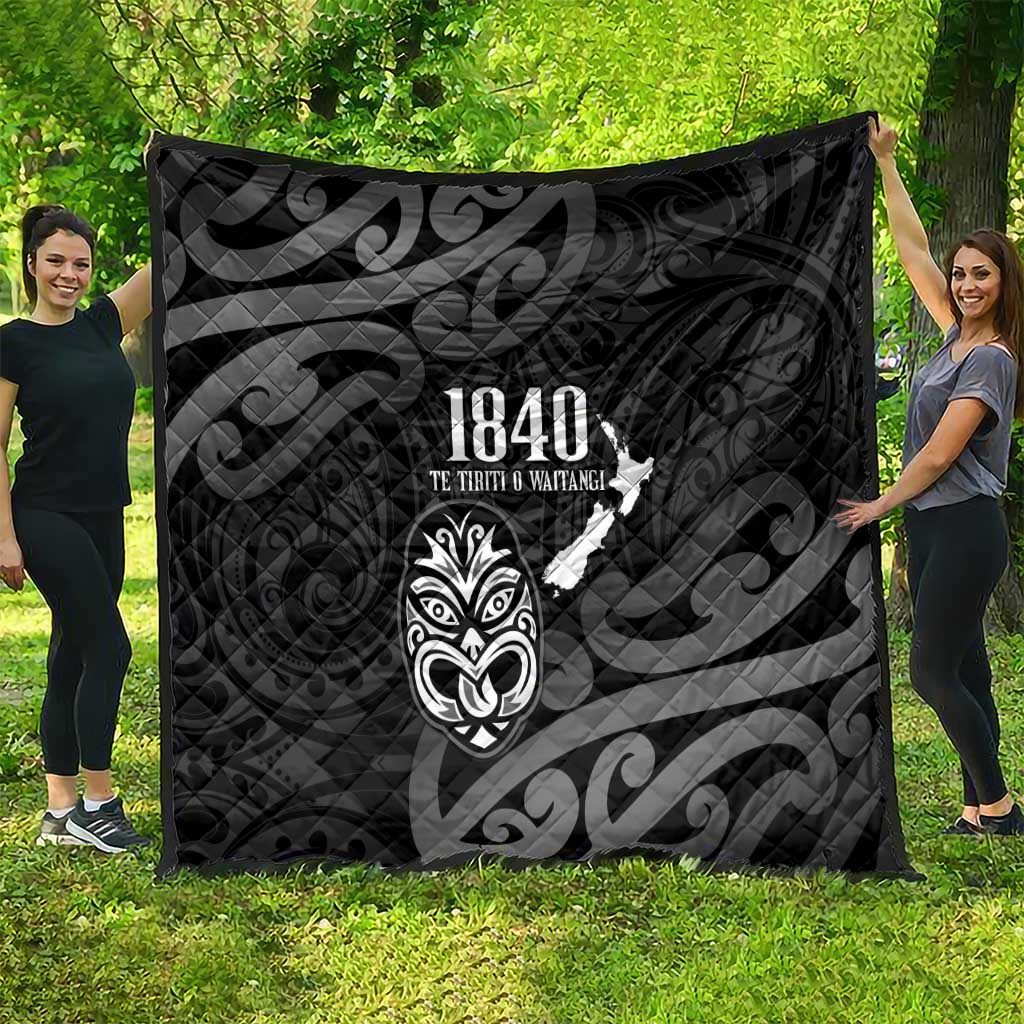 New Zealand 1840 Waitangi Day Quilt Aotearoa Haka Mask - Black Version LT14 - Polynesian Pride