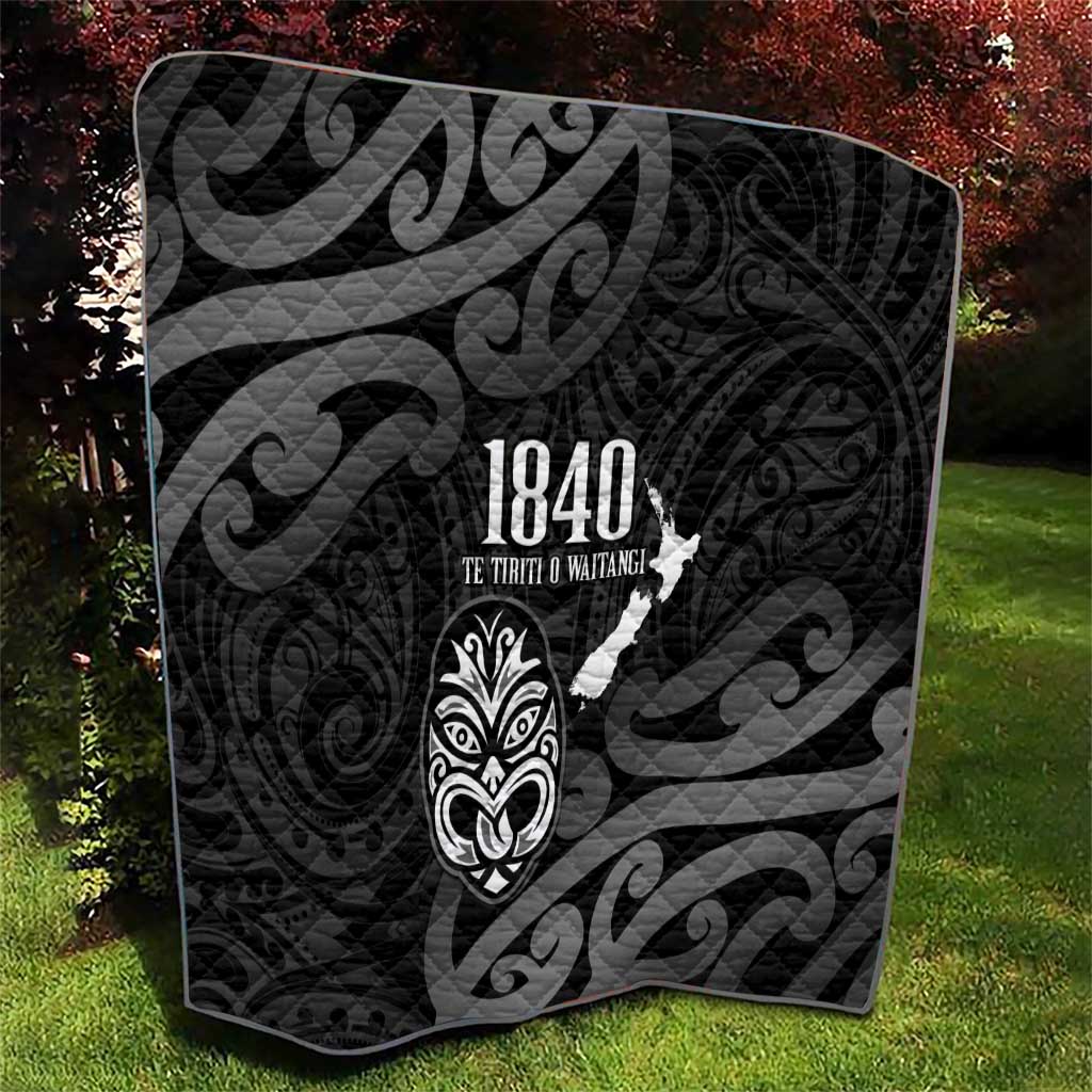 New Zealand 1840 Waitangi Day Quilt Aotearoa Haka Mask - Black Version LT14 - Polynesian Pride