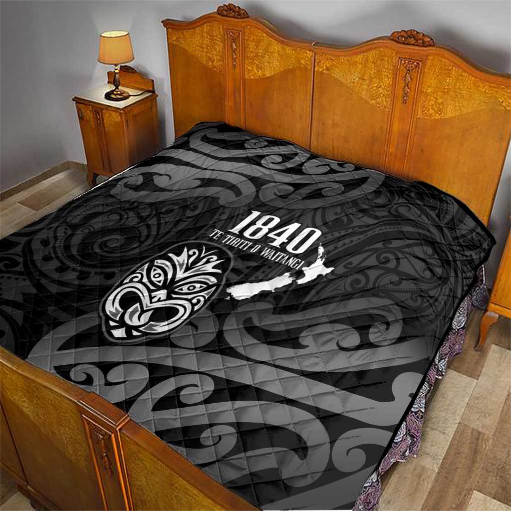New Zealand 1840 Waitangi Day Quilt Aotearoa Haka Mask - Black Version LT14 - Polynesian Pride