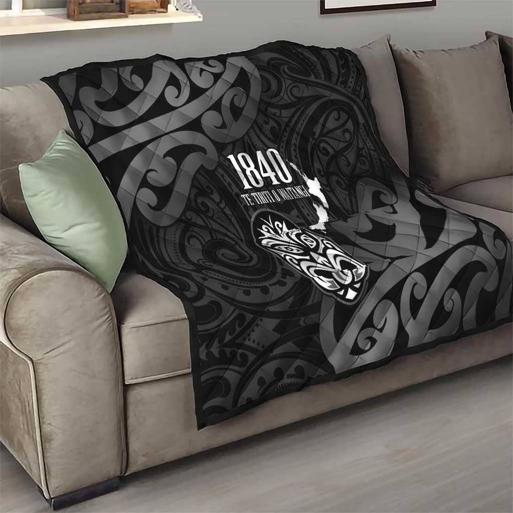 New Zealand 1840 Waitangi Day Quilt Aotearoa Haka Mask - Black Version LT14 - Polynesian Pride