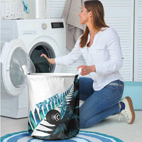 New Zealand Lawn Bowls Custom Laundry Basket Aotearoa Silver Fern Paua Shell LT14 - Polynesian Pride
