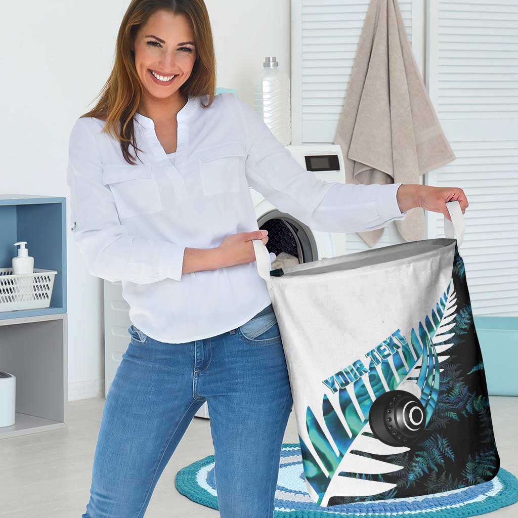 New Zealand Lawn Bowls Custom Laundry Basket Aotearoa Silver Fern Paua Shell LT14 - Polynesian Pride