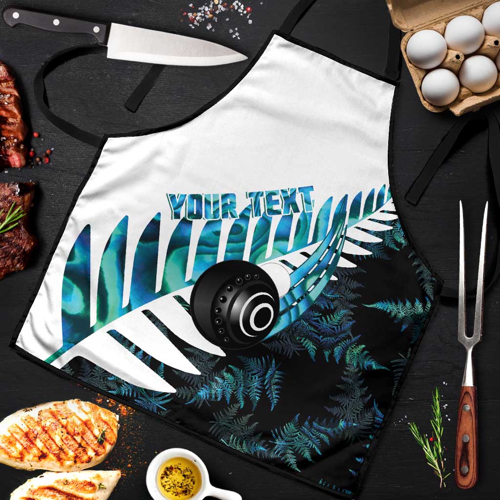 New Zealand Lawn Bowls Custom Apron Aotearoa Silver Fern Paua Shell LT14 Black - Polynesian Pride