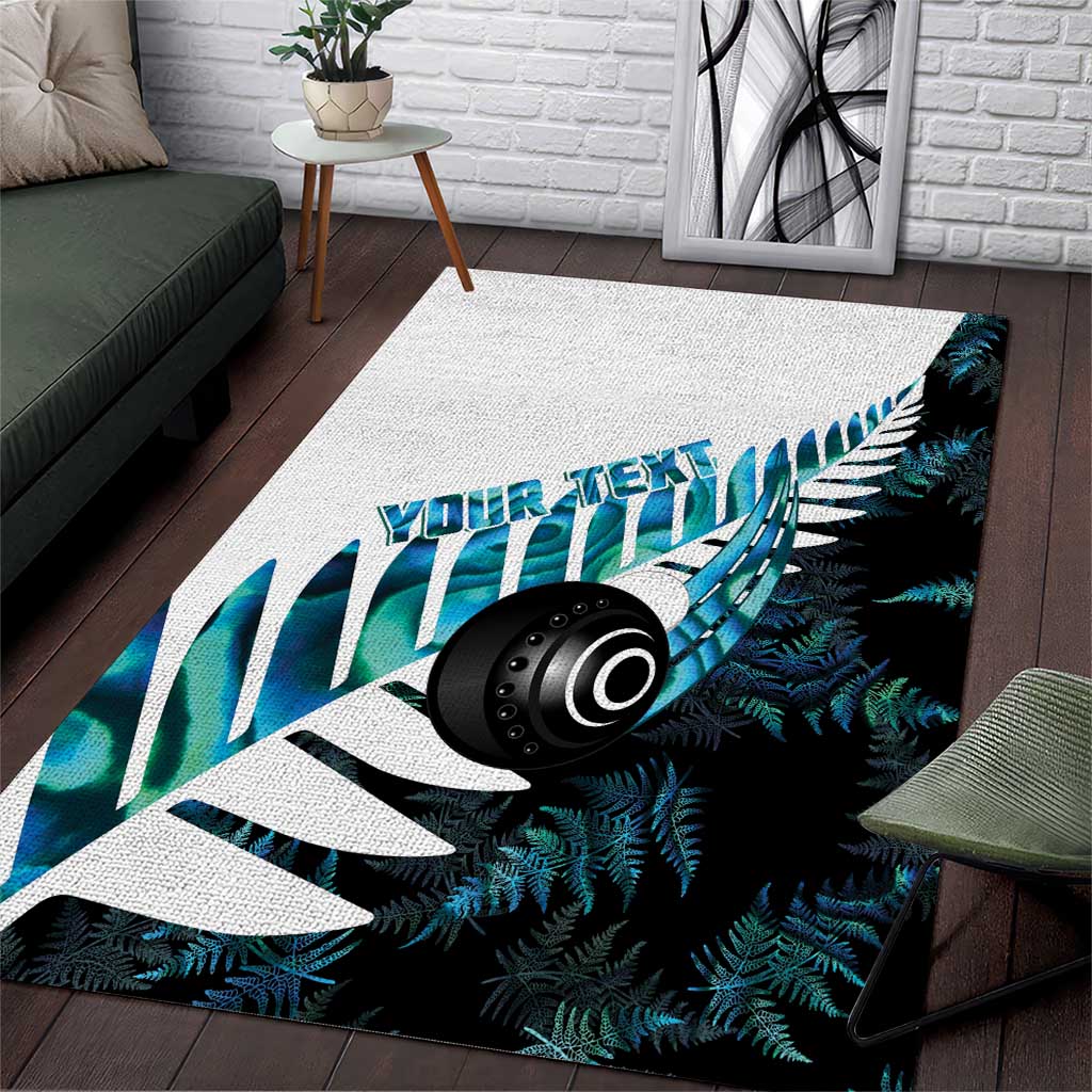 New Zealand Lawn Bowls Custom Area Rug Aotearoa Silver Fern Paua Shell LT14 Black - Polynesian Pride