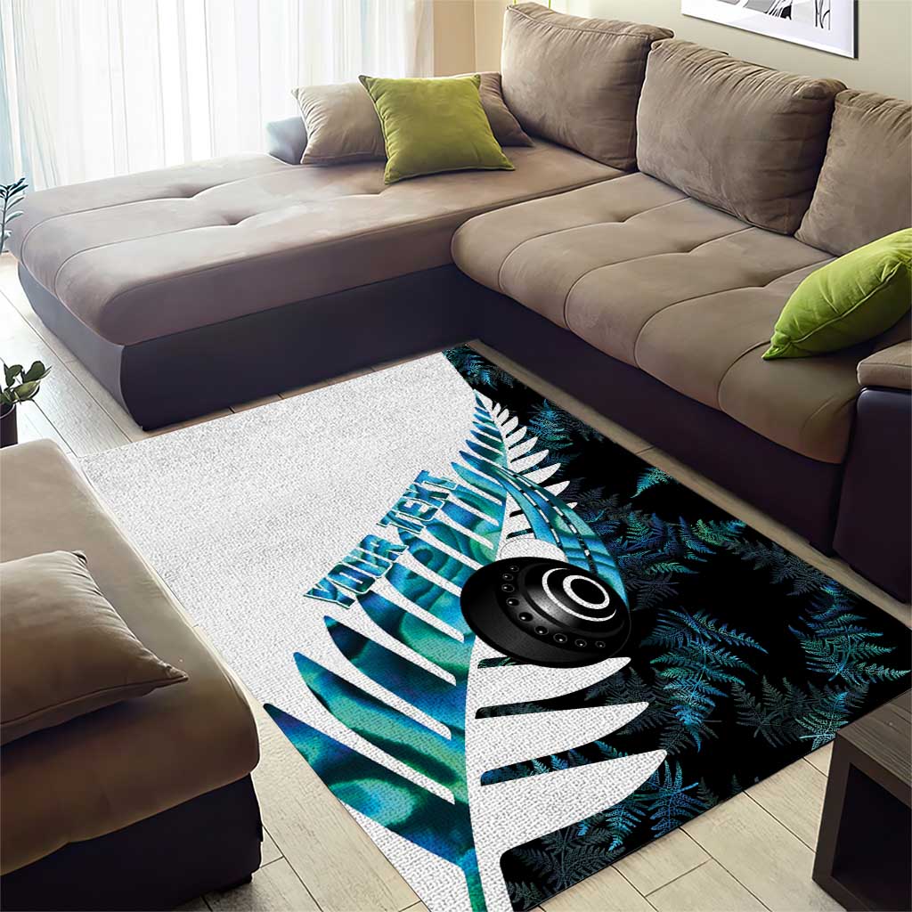 New Zealand Lawn Bowls Custom Area Rug Aotearoa Silver Fern Paua Shell LT14 - Polynesian Pride