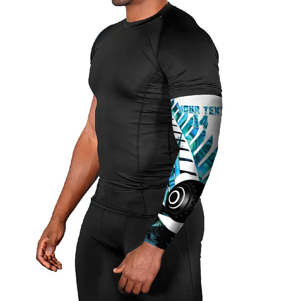 New Zealand Lawn Bowls Custom Arm Sleeves Aotearoa Silver Fern Paua Shell LT14 - Polynesian Pride