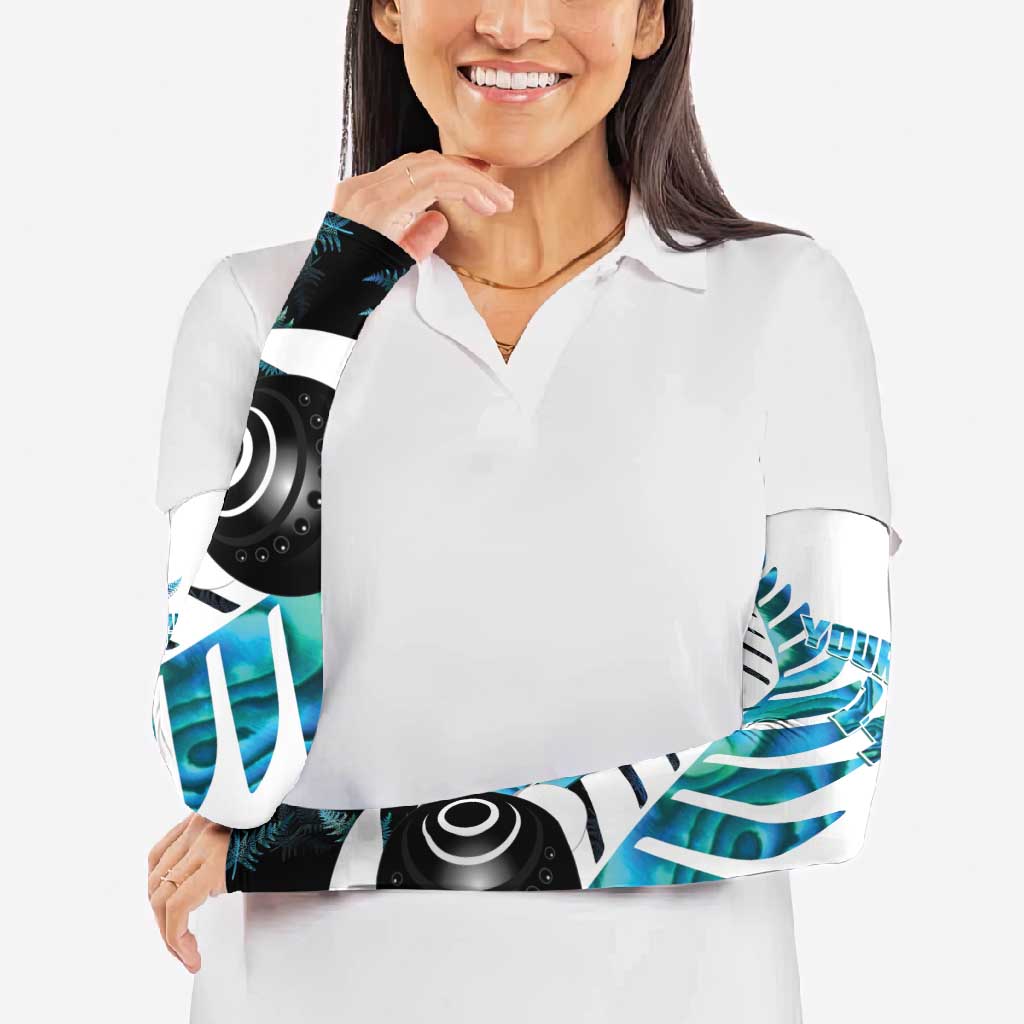New Zealand Lawn Bowls Custom Arm Sleeves Aotearoa Silver Fern Paua Shell LT14 - Polynesian Pride