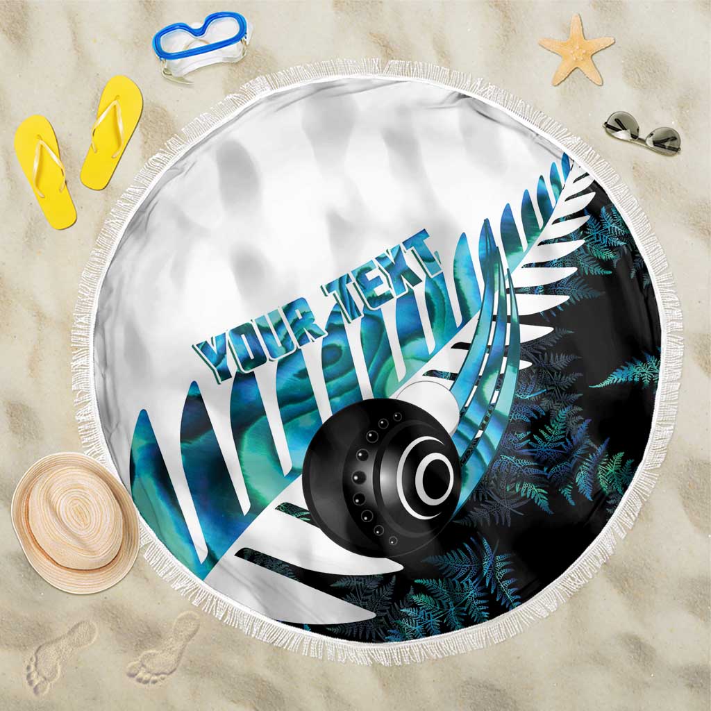 New Zealand Lawn Bowls Custom Beach Blanket Aotearoa Silver Fern Paua Shell LT14 One Size 150cm Black - Polynesian Pride