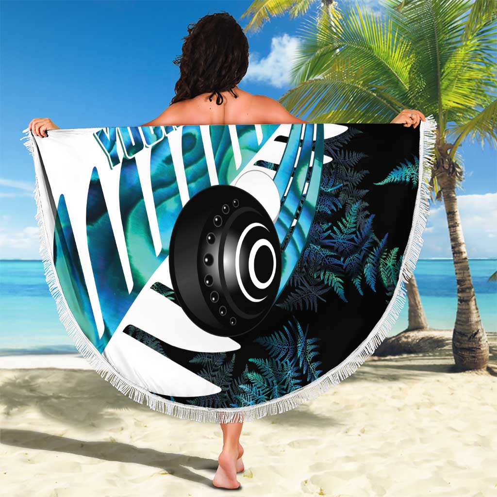 New Zealand Lawn Bowls Custom Beach Blanket Aotearoa Silver Fern Paua Shell LT14 - Polynesian Pride