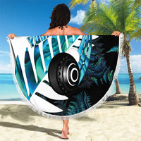 New Zealand Lawn Bowls Custom Beach Blanket Aotearoa Silver Fern Paua Shell LT14 - Polynesian Pride