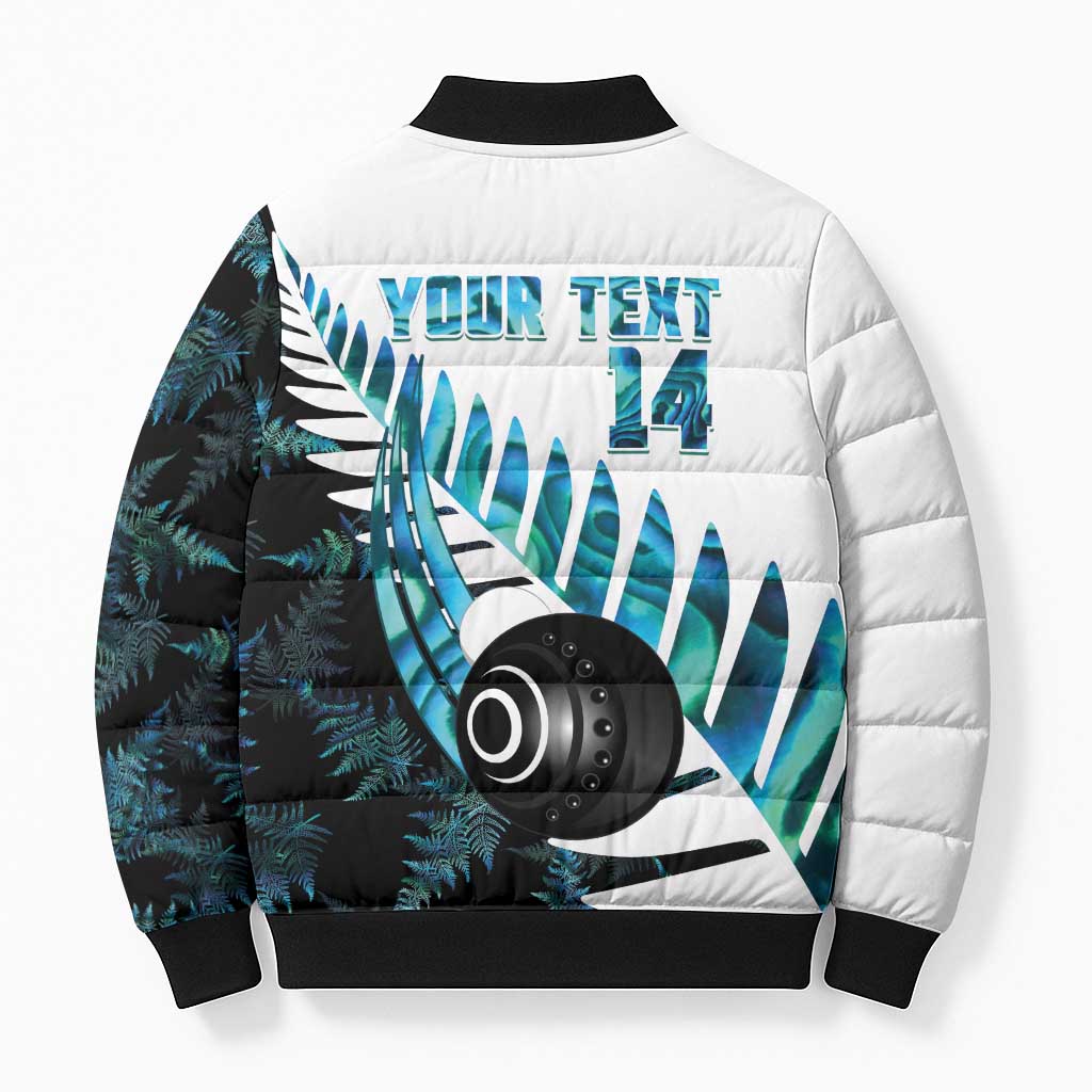 New Zealand Lawn Bowls Custom Bomber Puffer Jacket Aotearoa Silver Fern Paua Shell LT14 - Polynesian Pride